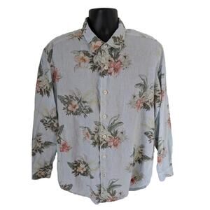 Tommy Bahama Men’s Large 100% Linen Button Up Shirt Long Sleeve Floral Relax Fit